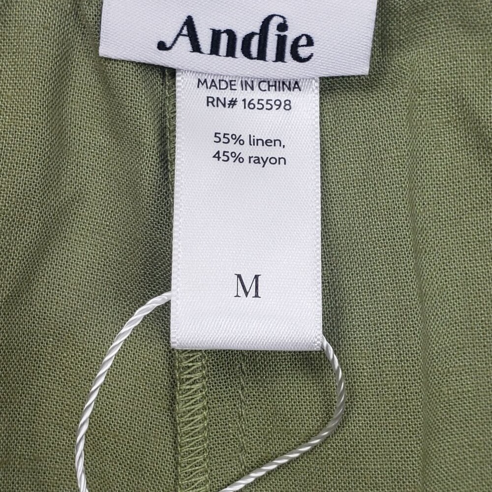 Andie Swim The Graciosa Short Women's Medium Ivy Green Linen Blend Tassel Ties - Picture 9 of 16